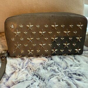 JIMMO CHOO Full Zip Long Wallet - Grey with Silver Stars